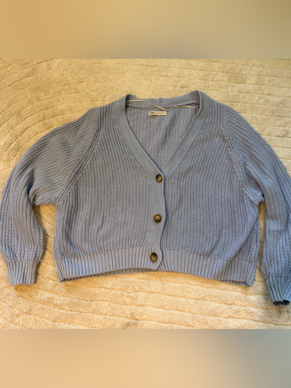 Bundle of 2-Cream Cable-Knit Button Cardigan Sweater -Light Blue Cable knit - Picture 4 of 11